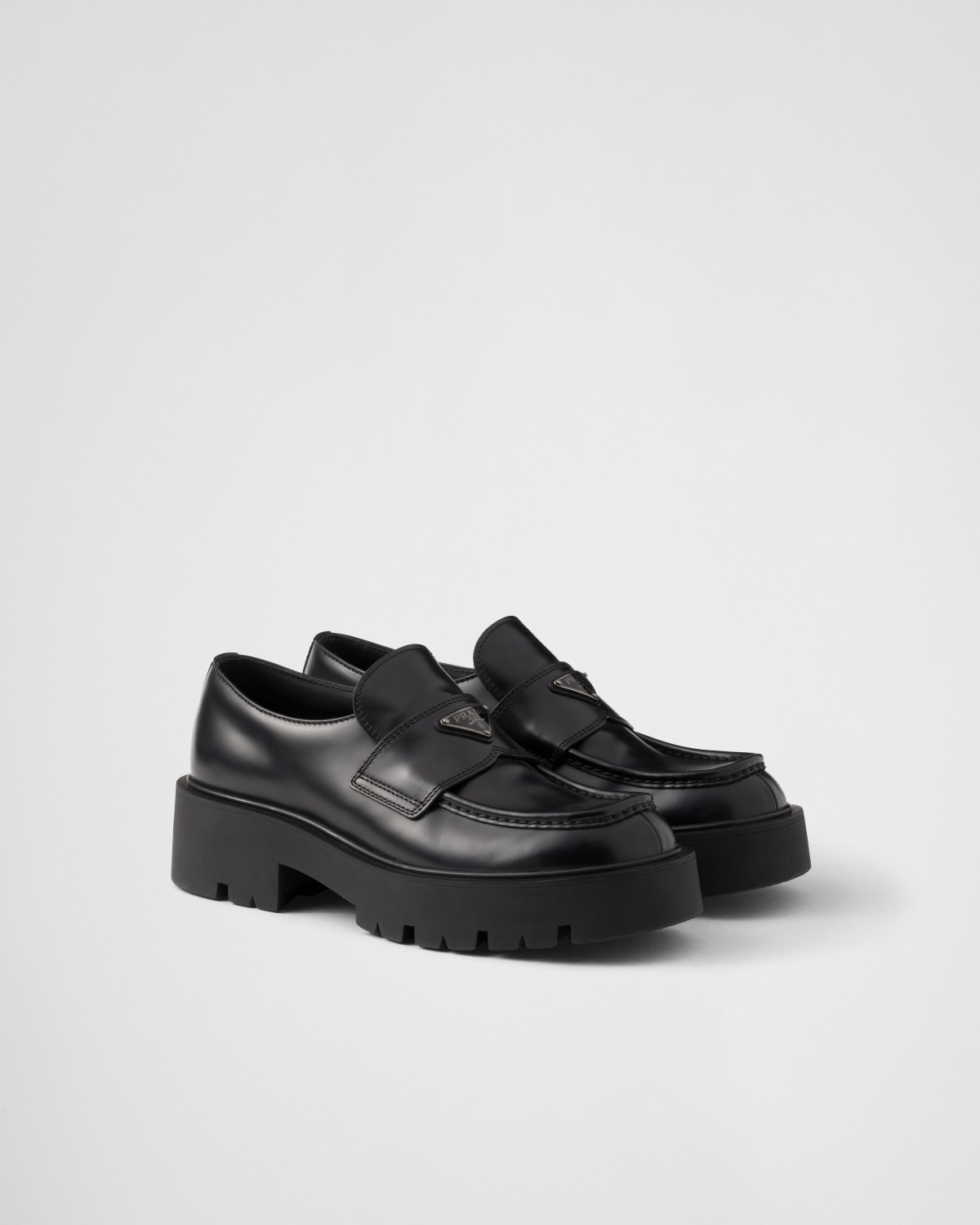 Prada Brushed Leather Loafers Black