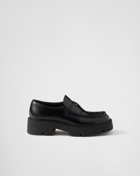 Prada Brushed Leather Loafers Black