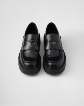 Prada Brushed Leather Loafers Black