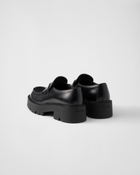 Prada Brushed Leather Loafers Black