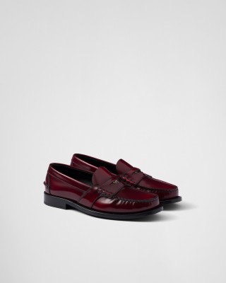 Prada Brushed Leather Loafers Crimson