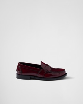 Prada Brushed Leather Loafers Crimson