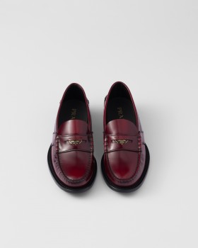 Prada Brushed Leather Loafers Crimson