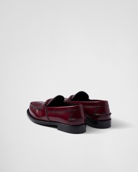 Prada Brushed Leather Loafers Crimson