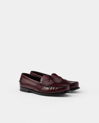 Prada Brushed Leather Loafers Crimson