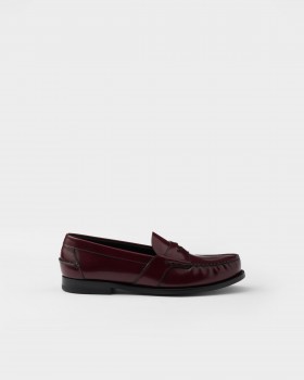 Prada Brushed Leather Loafers Crimson