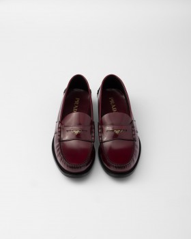 Prada Brushed Leather Loafers Crimson