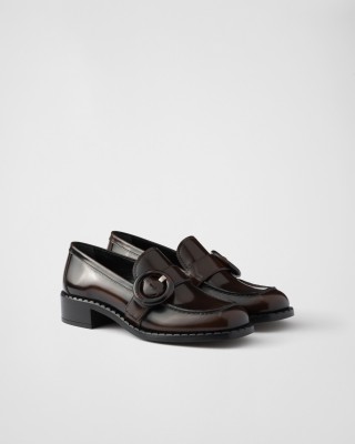 Prada Brushed Leather Loafers Sienna