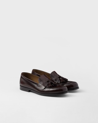 Prada Brushed Leather Loafers Sienna
