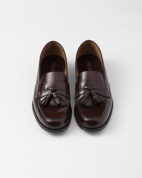 Prada Brushed Leather Loafers Sienna
