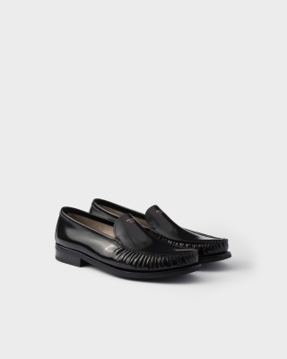 Prada Brushed Leather Loafers Sienna