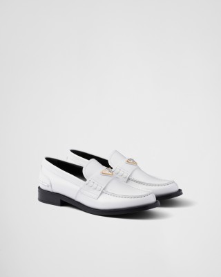 Prada Brushed Leather Loafers White