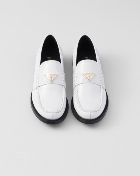 Prada Brushed Leather Loafers White