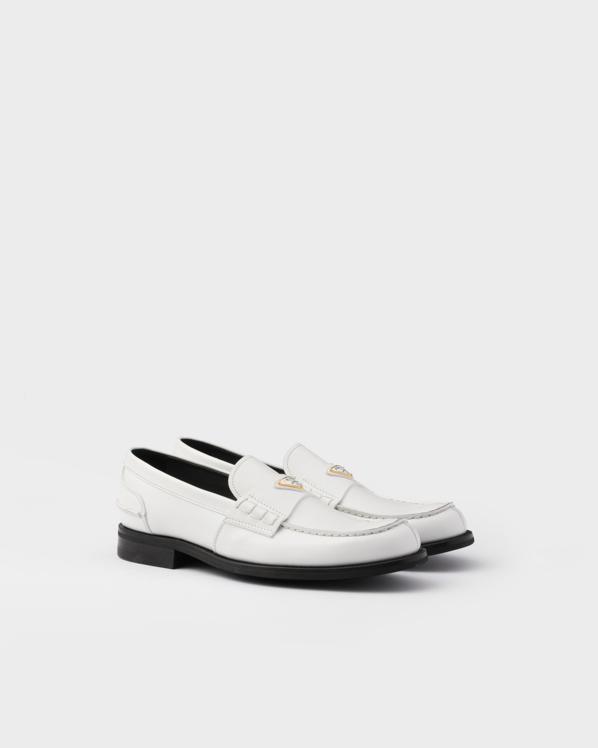 Prada Brushed Leather Loafers White