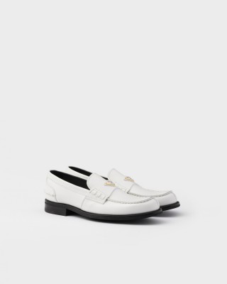 Prada Brushed Leather Loafers White