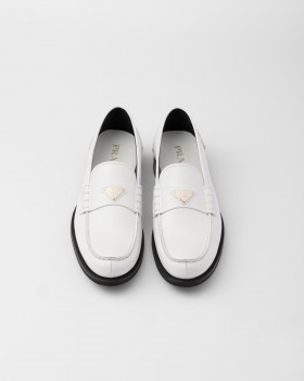 Prada Brushed Leather Loafers White