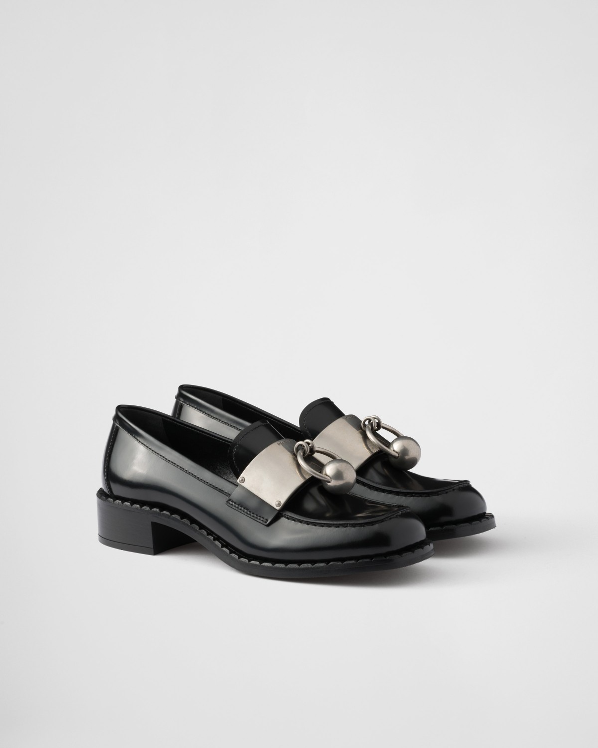 Prada Brushed Leather Loafers With Metal Details Black