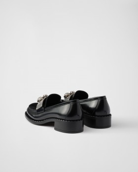 Prada Brushed Leather Loafers With Metal Details Black