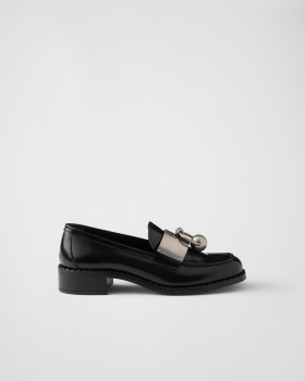 Prada Brushed Leather Loafers With Metal Details Black