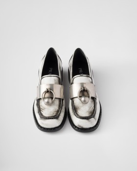 Prada Brushed Leather Loafers With Metal Details White