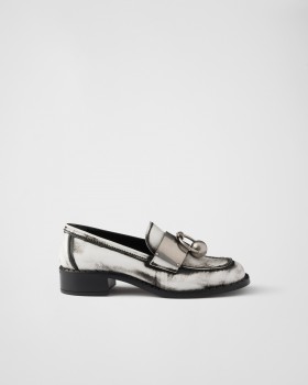Prada Brushed Leather Loafers With Metal Details White