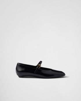 Prada Brushed Leather Mary Jane Ballerinas Black