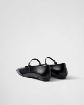 Prada Brushed Leather Mary Jane Ballerinas Black