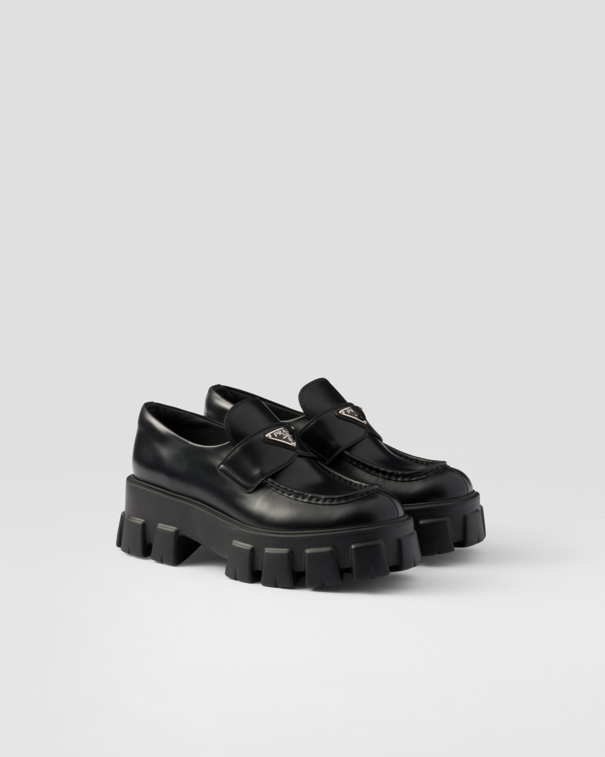 Prada Brushed Leather Monolith Loafers Black