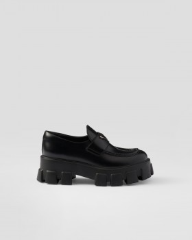 Prada Brushed Leather Monolith Loafers Black