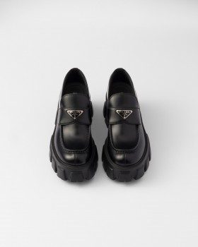 Prada Brushed Leather Monolith Loafers Black