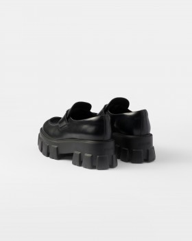Prada Brushed Leather Monolith Loafers Black