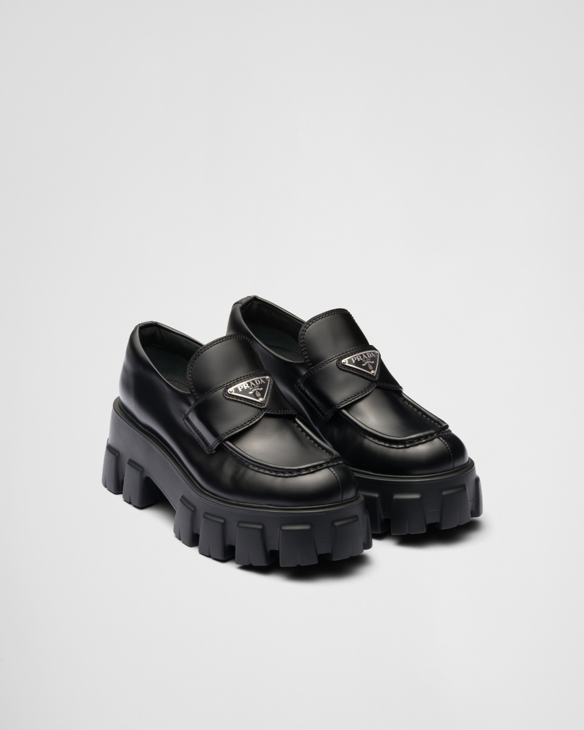 Prada Brushed Leather Monolith Loafers Black