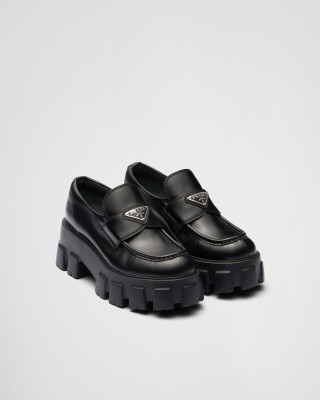 Prada Brushed Leather Monolith Loafers Black