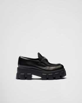 Prada Brushed Leather Monolith Loafers Black
