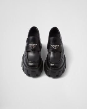 Prada Brushed Leather Monolith Loafers Black