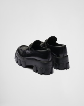 Prada Brushed Leather Monolith Loafers Black