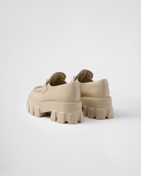 Prada Brushed Leather Monolith Loafers Desert Beige