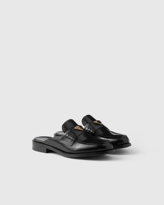 Prada Brushed Leather Mules Black