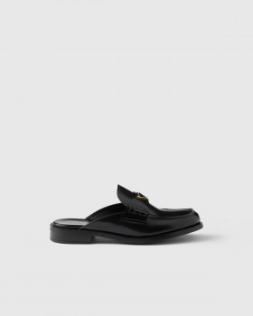Prada Brushed Leather Mules Black
