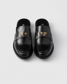 Prada Brushed Leather Mules Black