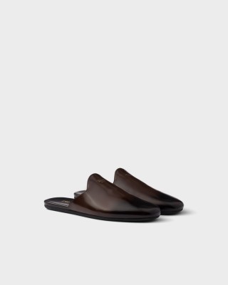 Prada Brushed Leather Mules Sienna