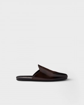 Prada Brushed Leather Mules Sienna