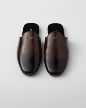 Prada Brushed Leather Mules Sienna