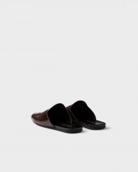 Prada Brushed Leather Mules Sienna