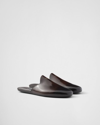 Prada Brushed Leather Mules Sienna