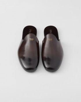 Prada Brushed Leather Mules Sienna