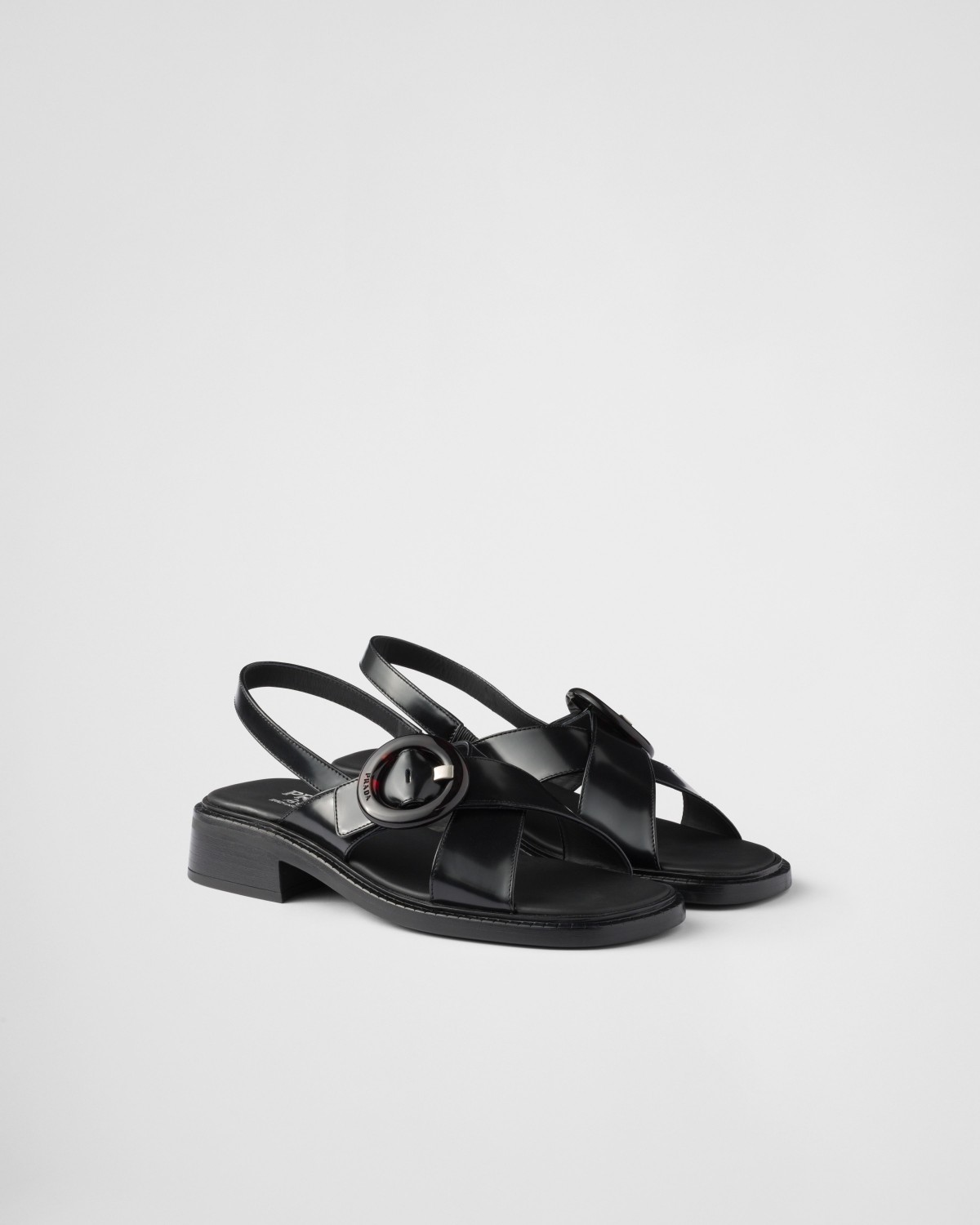 Prada Brushed Leather Sandals With Buckle Black