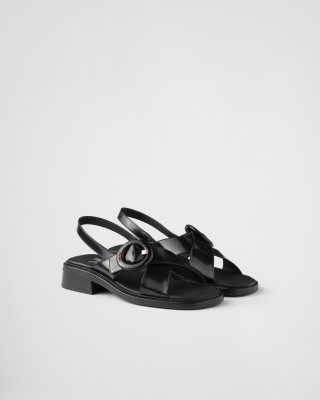 Prada Brushed Leather Sandals With Buckle Black
