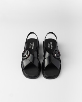 Prada Brushed Leather Sandals With Buckle Black