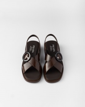 Prada Brushed Leather Sandals With Buckle Sienna